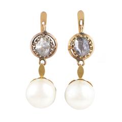 Antique Pearl Rose Cut Diamond Gold Earrings 9