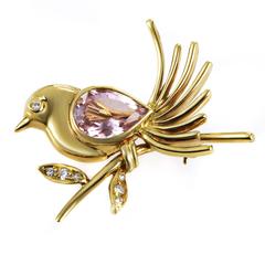 Tiffany & Co. Kunzite Diamond Gold Bird Brooch