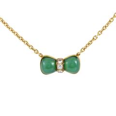 Van Cleef & Arpels Jade Diamond Gold Bow Pendant Necklace