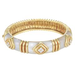 Vintage Van Cleef & Arpels Mother of Pearl Diamond Gold Bangle Bracelet