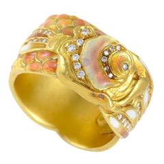 Masriera Enamel Diamond Gold Carp Band Ring
