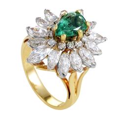 Emerald Diamond Multicolor Gold Ring Vintage Emerald Diamond Multicolor Gold Ring
