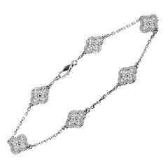 Van Cleef & Arpels Vintage Alhambra White Gold and Diamond 6 Motif Bracelet