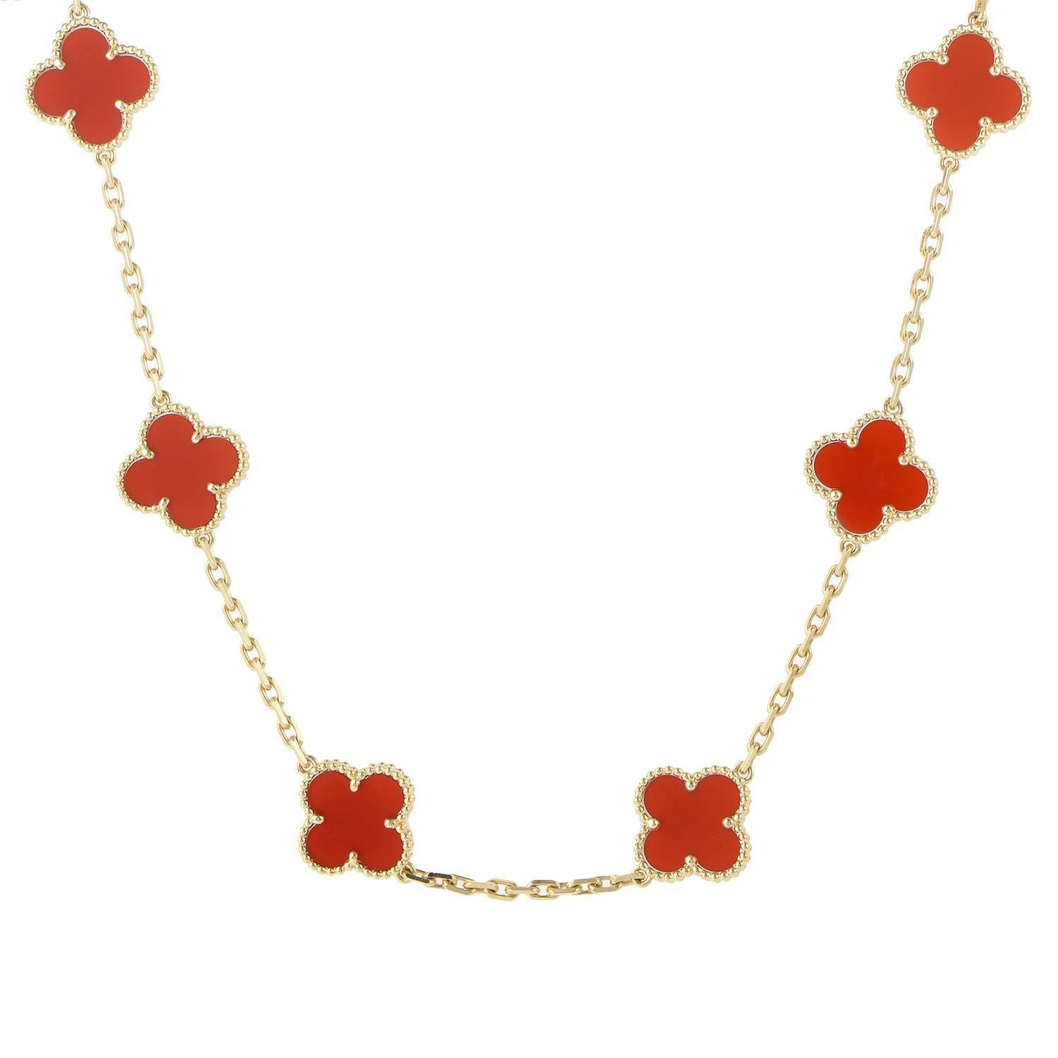 Van Cleef & Arpels Alhambra Ten Motif Carnelian Gold Necklace