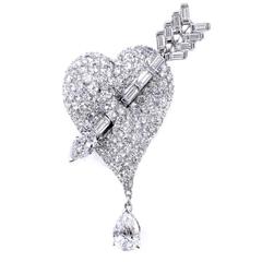 Dior Cupidon Diamond Gold Heart and Arrow Brooch