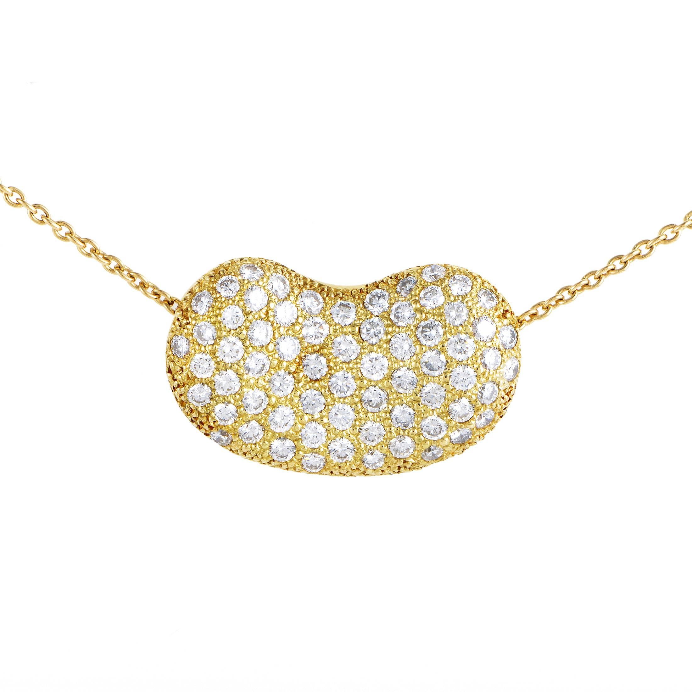 Tiffany & Co. Elsa Peretti Diamond Pave Gold Bean Pendant Necklace