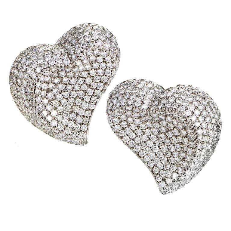 Diamond Micro Pave Gold ClipOn Heart Earrings For Sale at 1stdibs