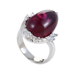 Pink Tourmaline Cabochon Diamond Platinum Ring