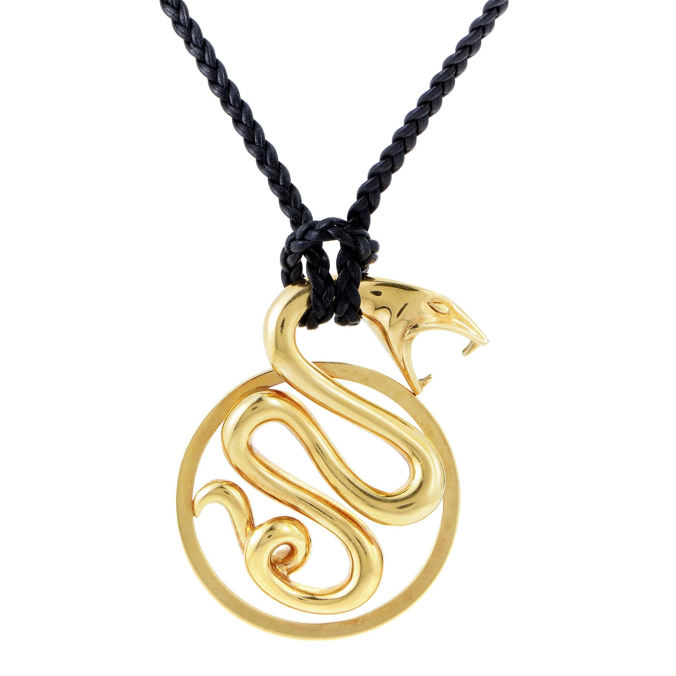 Boucheron Gold Snake Pendant and Long Braided Cord Necklace