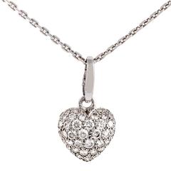Retro Cartier Diamond Pave Gold Heart Pendant Necklace