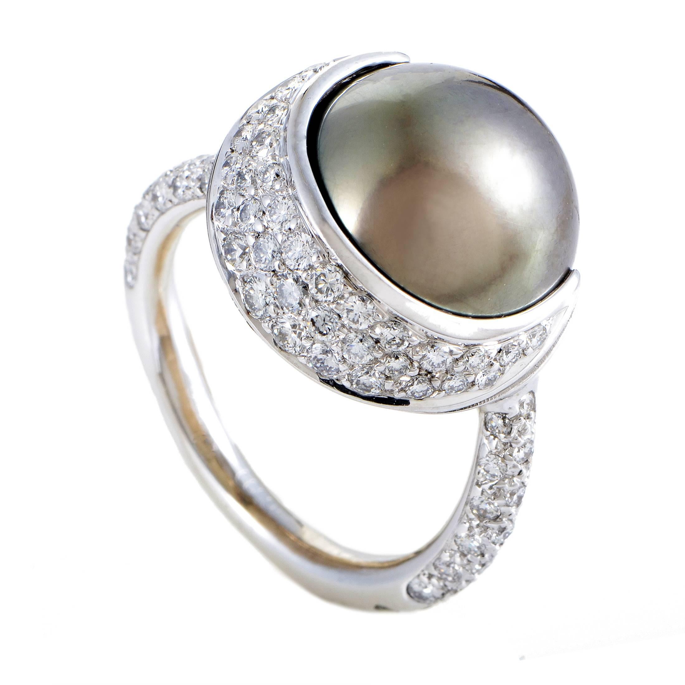 Chanel Black Tahitian Pearl Diamond Gold Ring For Sale