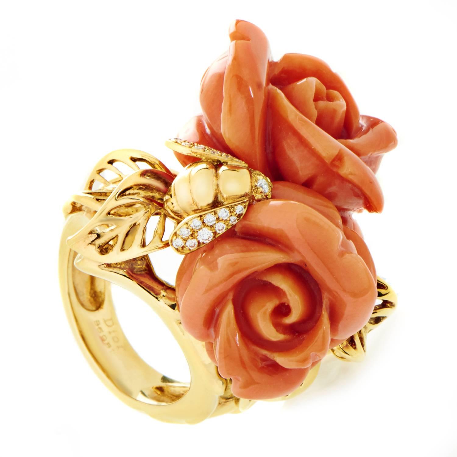 Dior Pré Catelan Coral Diamond Gold Rose Ring