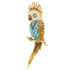 Hammerman Brothers Gemstone Diamond Multi-Color Gold Parrot Brooch