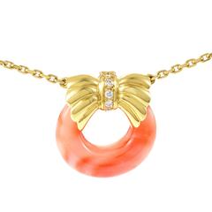 Van Cleef & Arpels Coral Diamond Gold Pendant Necklace