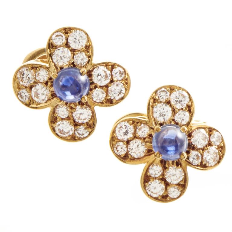 Van Cleef and Arpels Sapphire Diamond Gold Trefle Earrings at 1stDibs ...