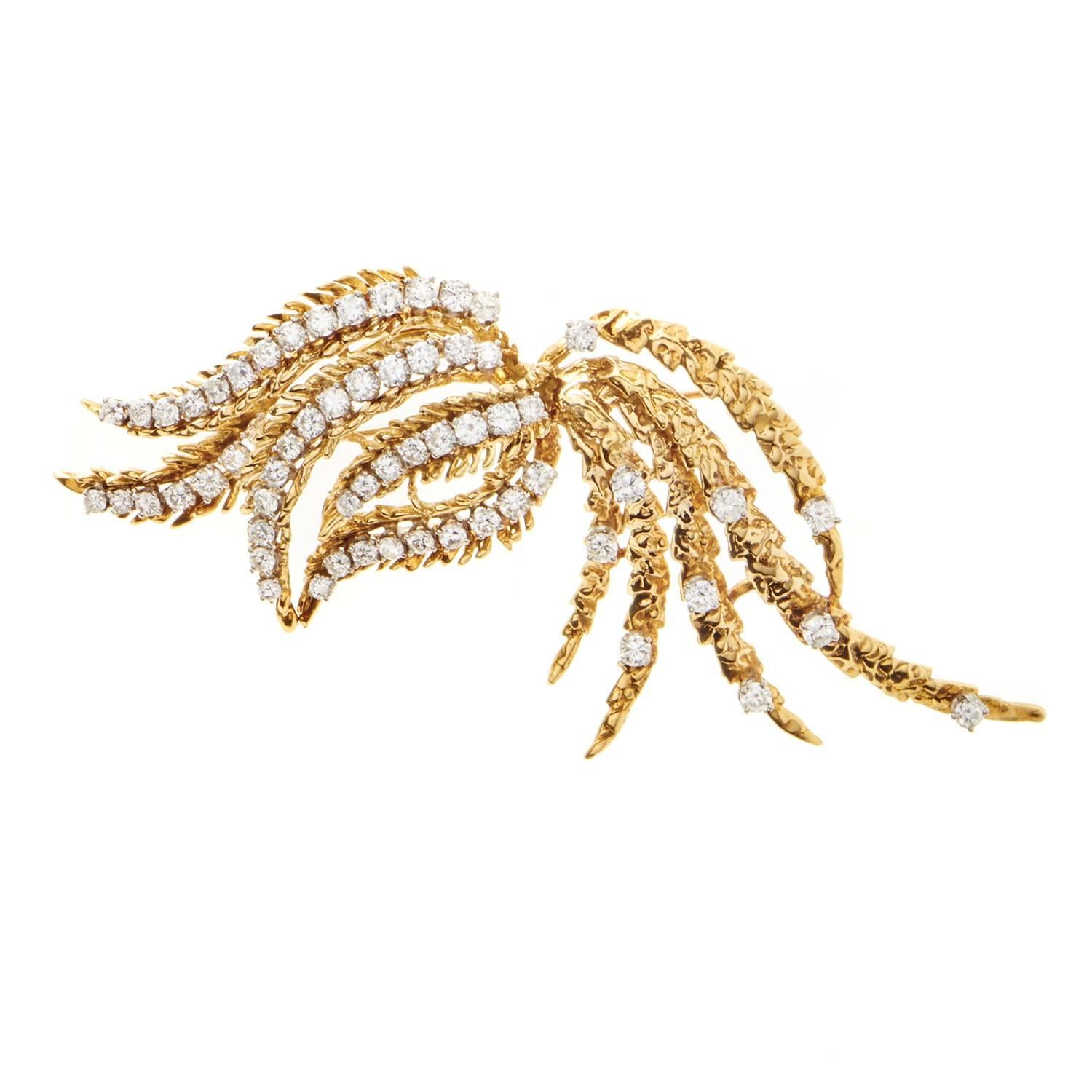 Diamond Two Color Gold Brooch