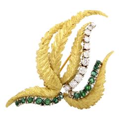 Emerald Diamond Two Color Gold Brooch