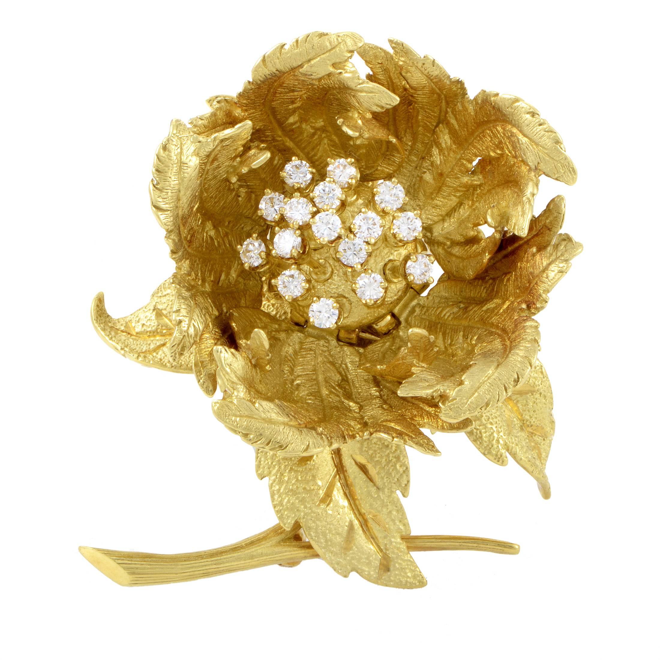 Hammerman Brothers Diamond Gold Flower Brooch