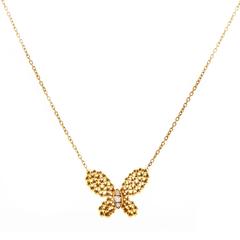 Vintage Van Cleef & Arpels Diamond Gold Butterfly Pendant Necklace