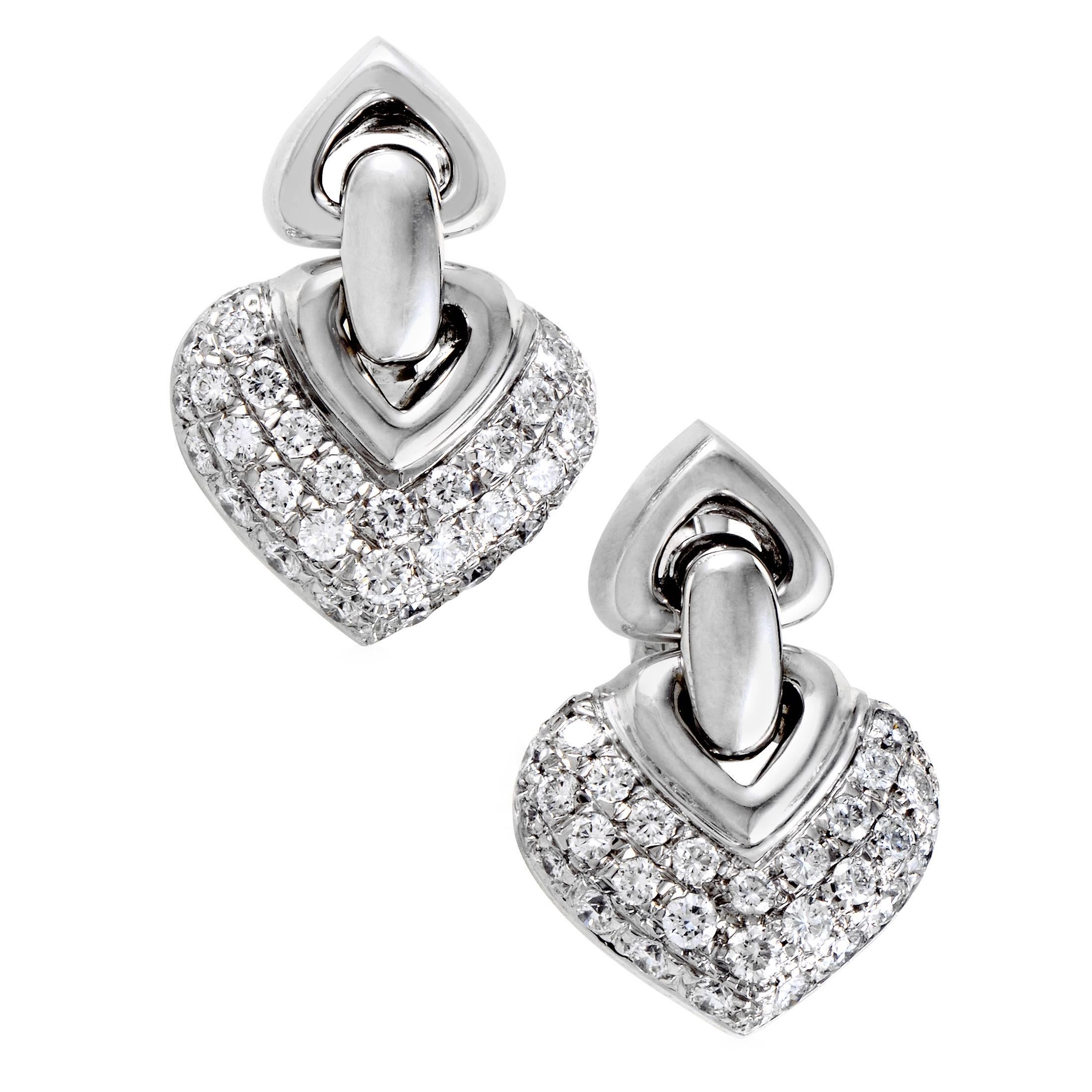 Bulgari Doppio Cuore White Gold Diamond Pave Clip-On Earrings