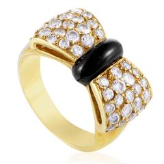 Van Cleef & Arpels Yellow Gold Diamond Pave and Onyx Bow Ring