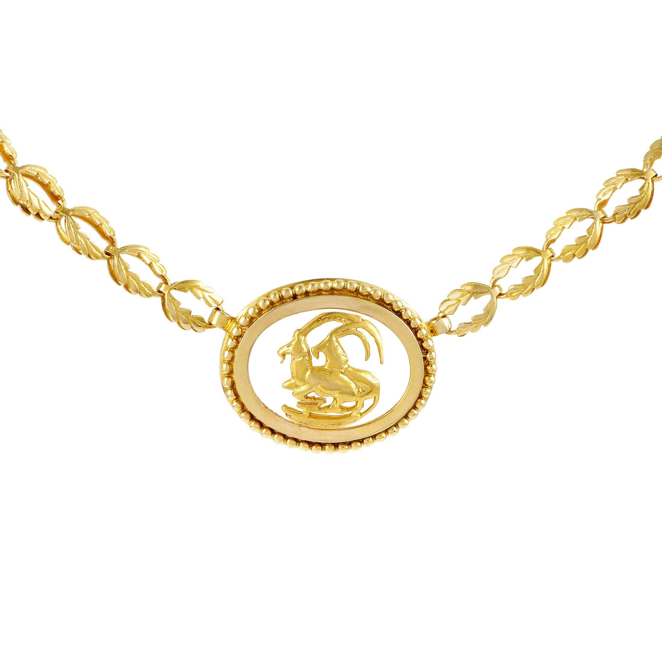 Ilias Lalaounis Yellow Gold Frosted Glass Capricorn Pendant Necklace