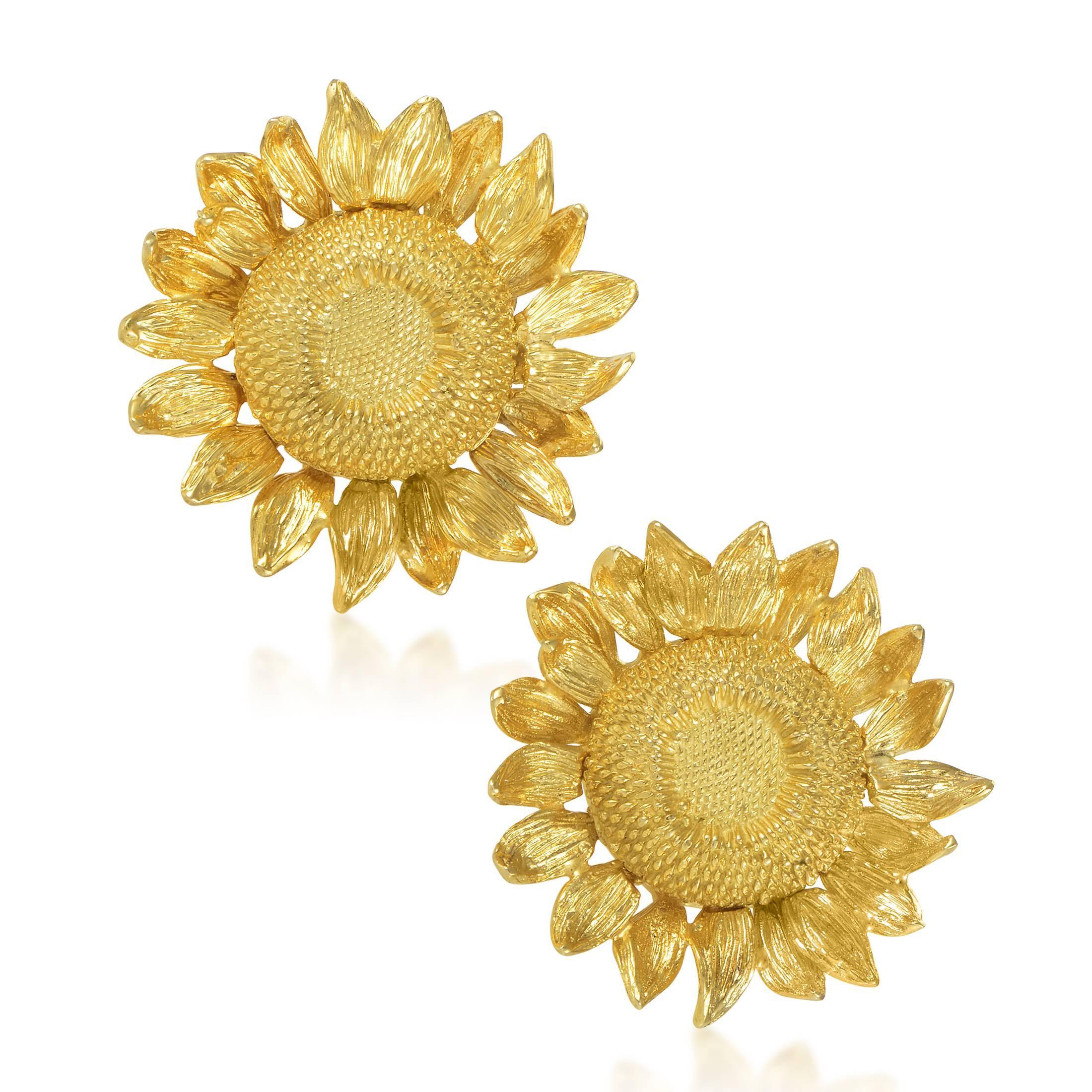 Asprey Yellow Gold Sunflower Clip-on Earrings