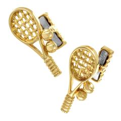 Retro Tiffany & Co. Tennis Ball and Racket Gold Cufflinks