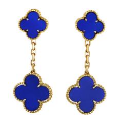 Retro Van Cleef & Arpels Alhambra Lapis Lazuli Gold Clip-on Earrings