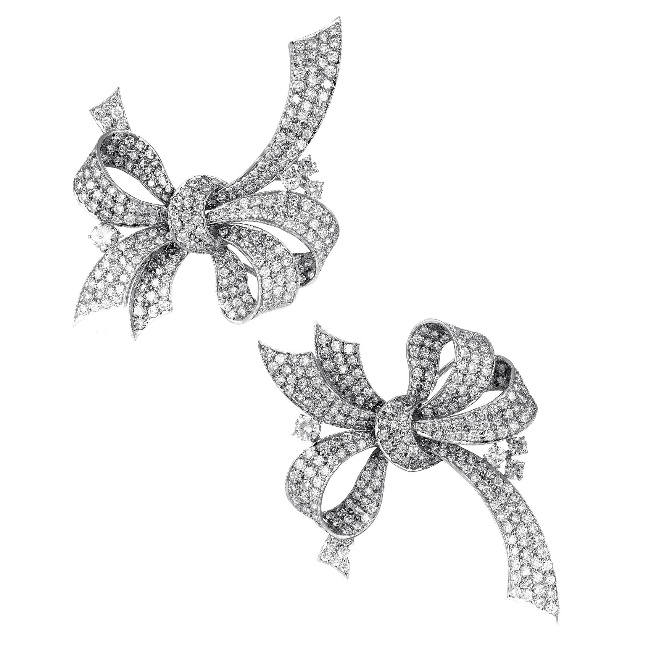 Full Diamond Pave Gold Bow Brooch Set