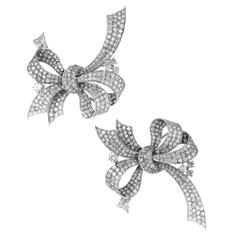 Full Diamond Pave Gold Bow Brooch Set