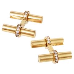 Cartier Diamond Gold Stick Cufflinks