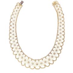 Vintage Piaget Diamond Gold Lace Bib Necklace