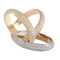 Cartier Trinity Diamond Three Color Gold Rolling Band Ring