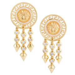 Versace Diamond Yellow Gold Clip-On Dangle Earrings