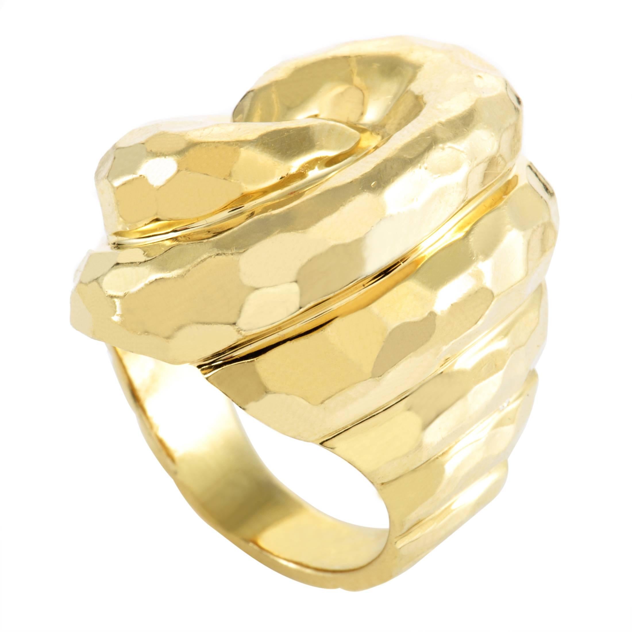 Henry Dunay Hammered Yellow Gold Cocktail Ring