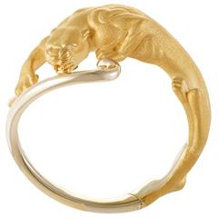 Carrera y Carrera Bestiario Diamond Yellow Gold Panther Bangle Bracelet