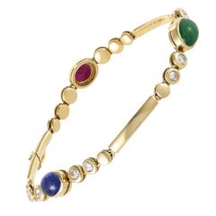 Fred of Paris Diamond Emerald Ruby and Sapphire Yellow Gold Bracelet