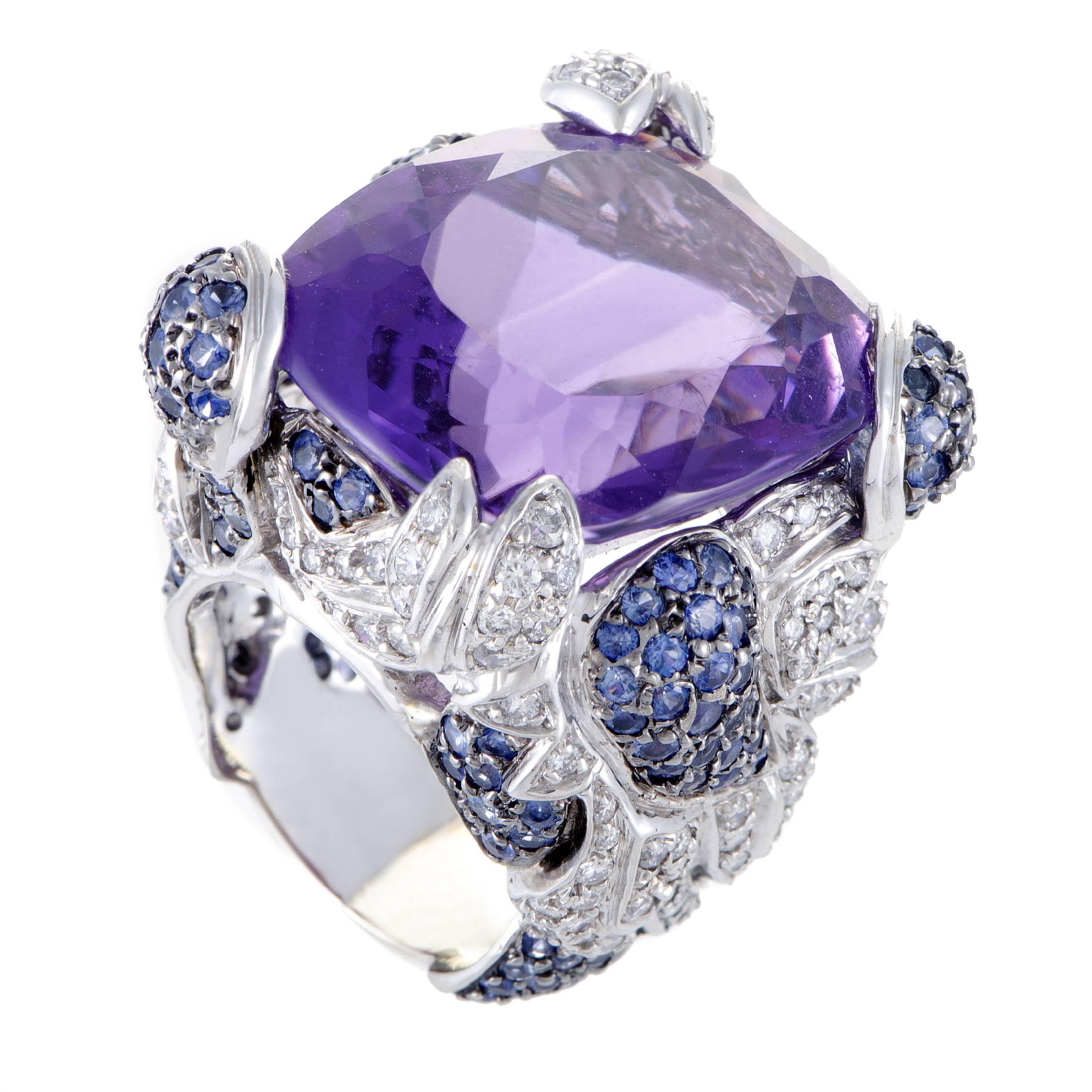 Diamond Sapphire  Amethyst Cocktail Ring