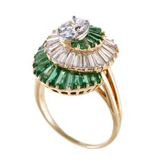 Oscar Heyman Diamond and Emerald Swirl Yellow Gold Ring