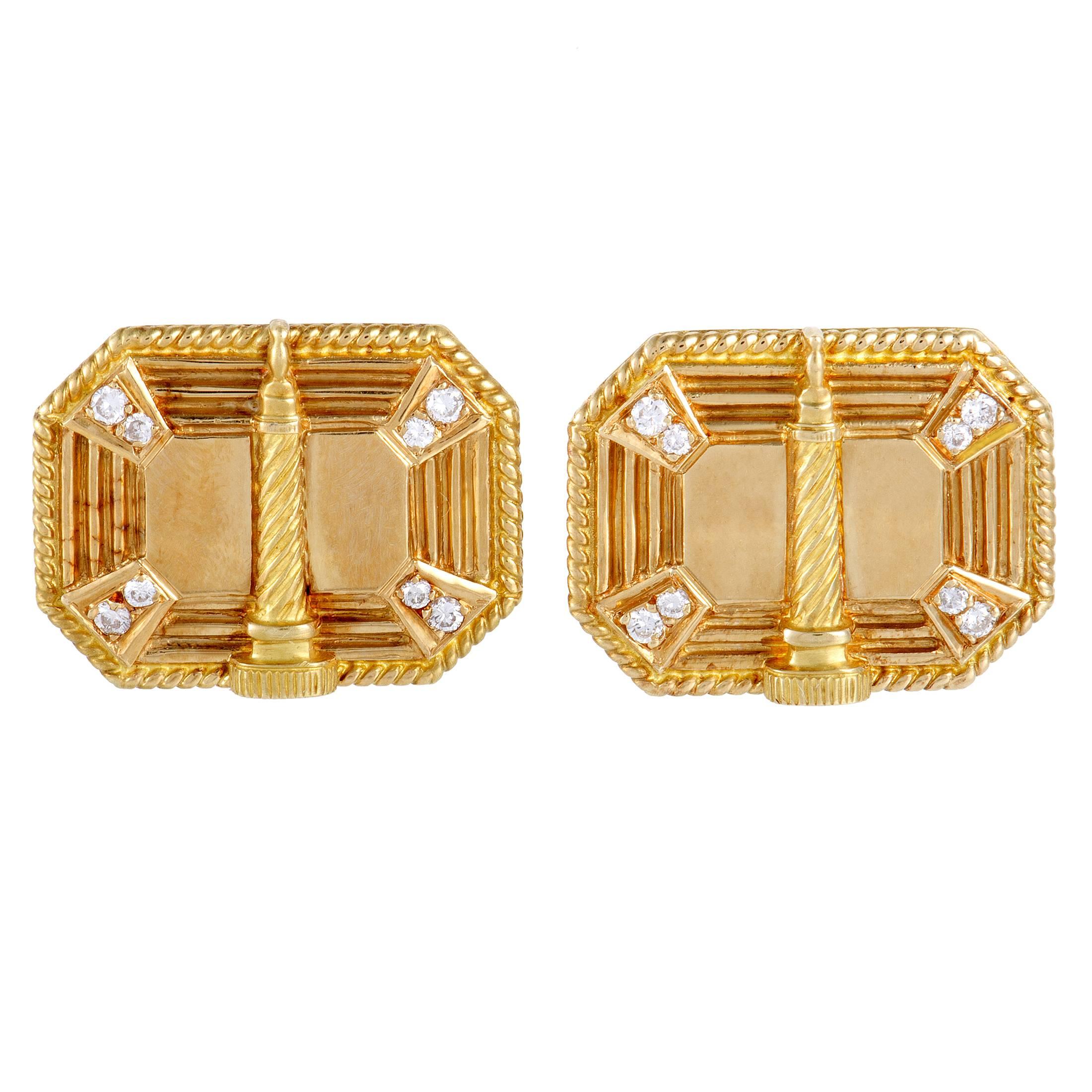 Boucheron  Diamond Gold Men's Place Vendome  Cufflinks