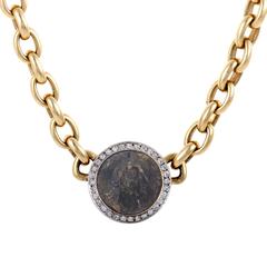 Diamond and Ancient Coin Yellow and White Gold Necklace