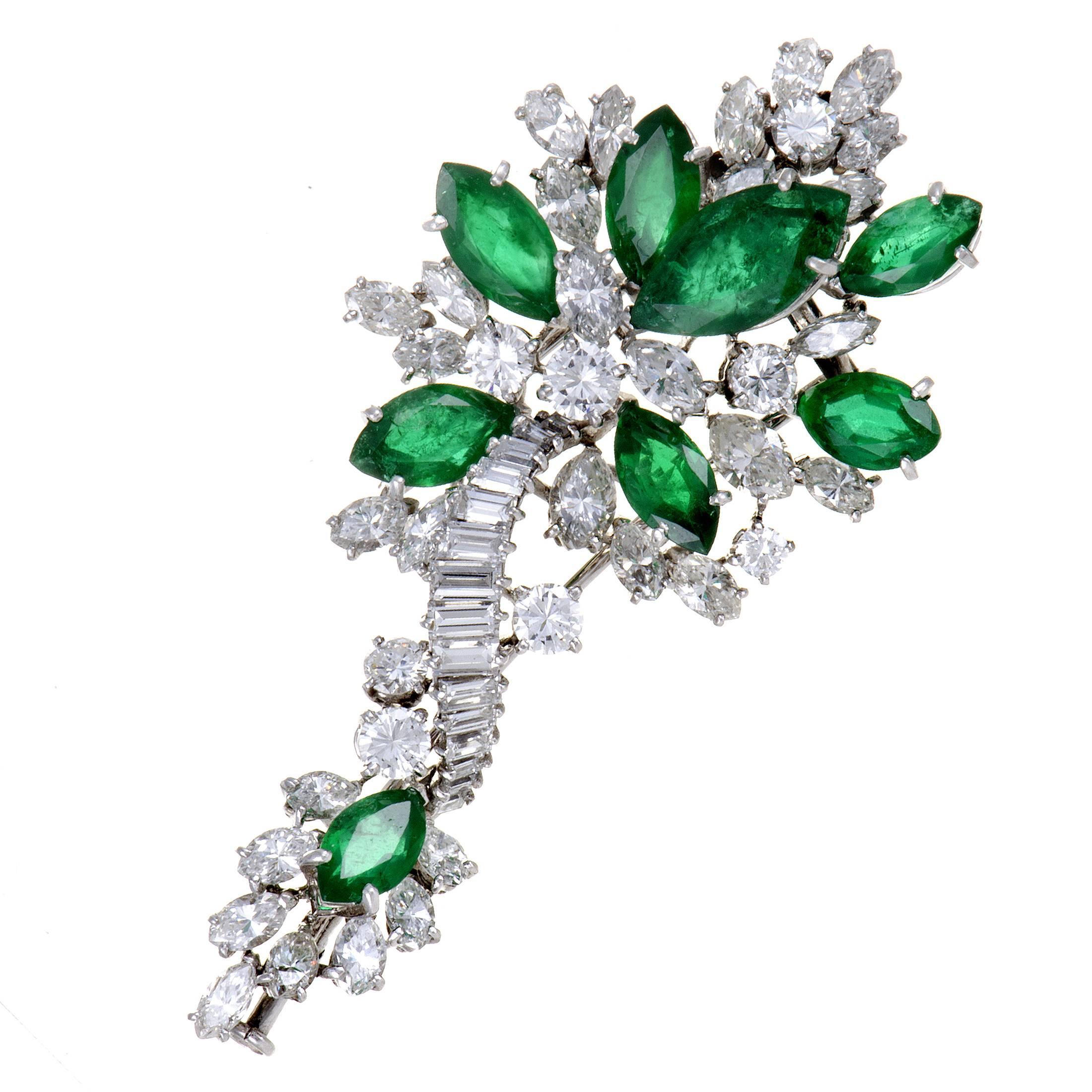 Emerald Diamond White Gold Floral Brooch