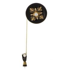 Victorian Onyx Diamond Yellow Gold Double Pin Victorian Onyx Diamond Yellow Gold Double Pin