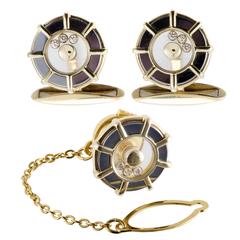 Chopard Happy Diamonds Yellow Gold Cufflinks and Tie Tag Set