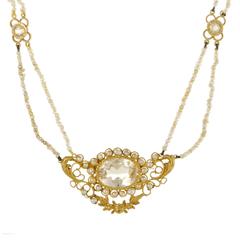 Pearl Citrine Yellow Gold Pendant Necklace