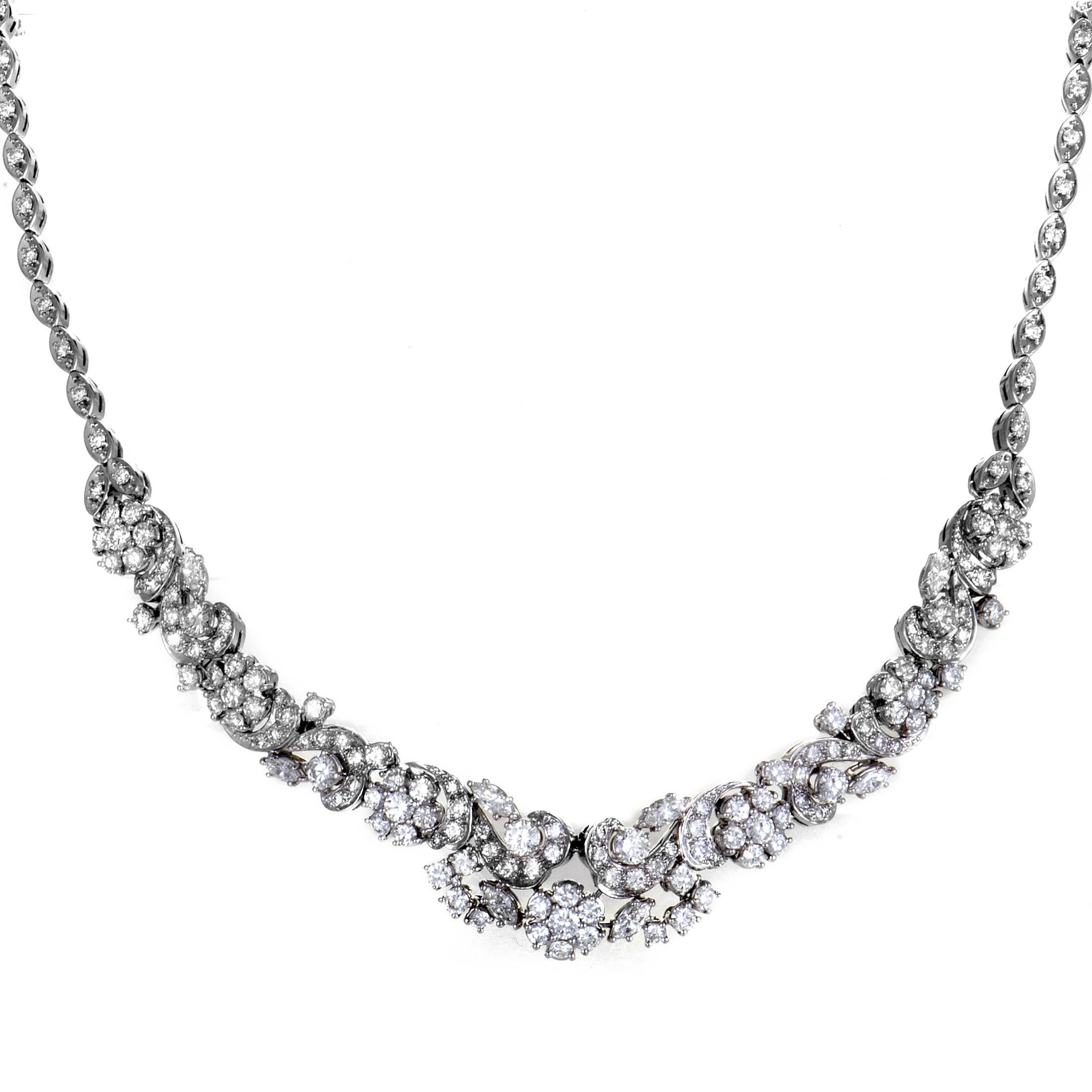 Full Diamond Pave and Platinum Floral Collar Necklace