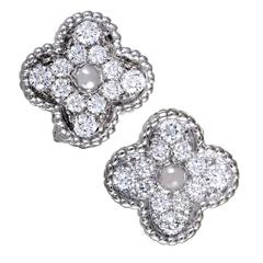 Van Cleef & Arpels Vintage Alhambra Diamond Pave White Gold Earrings