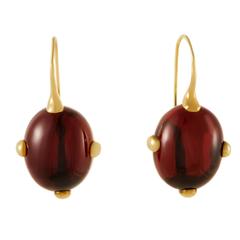 Vintage Pomellato Women's Garnet Cabochon Yellow Gold Dangle Earrings