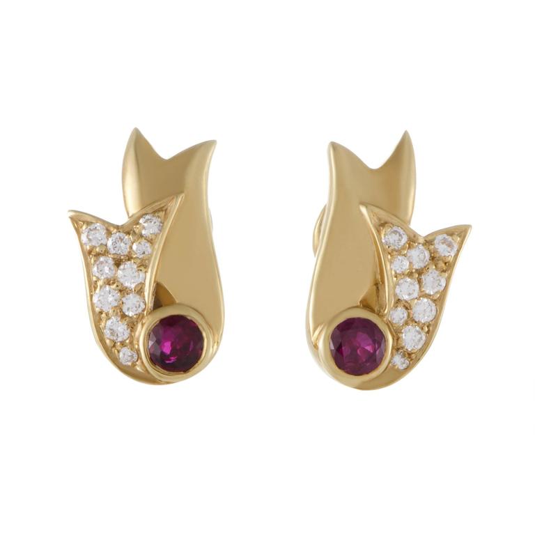 Dior Ruby Diamond Yellow Gold ClipOn Earrings at 1stdibs